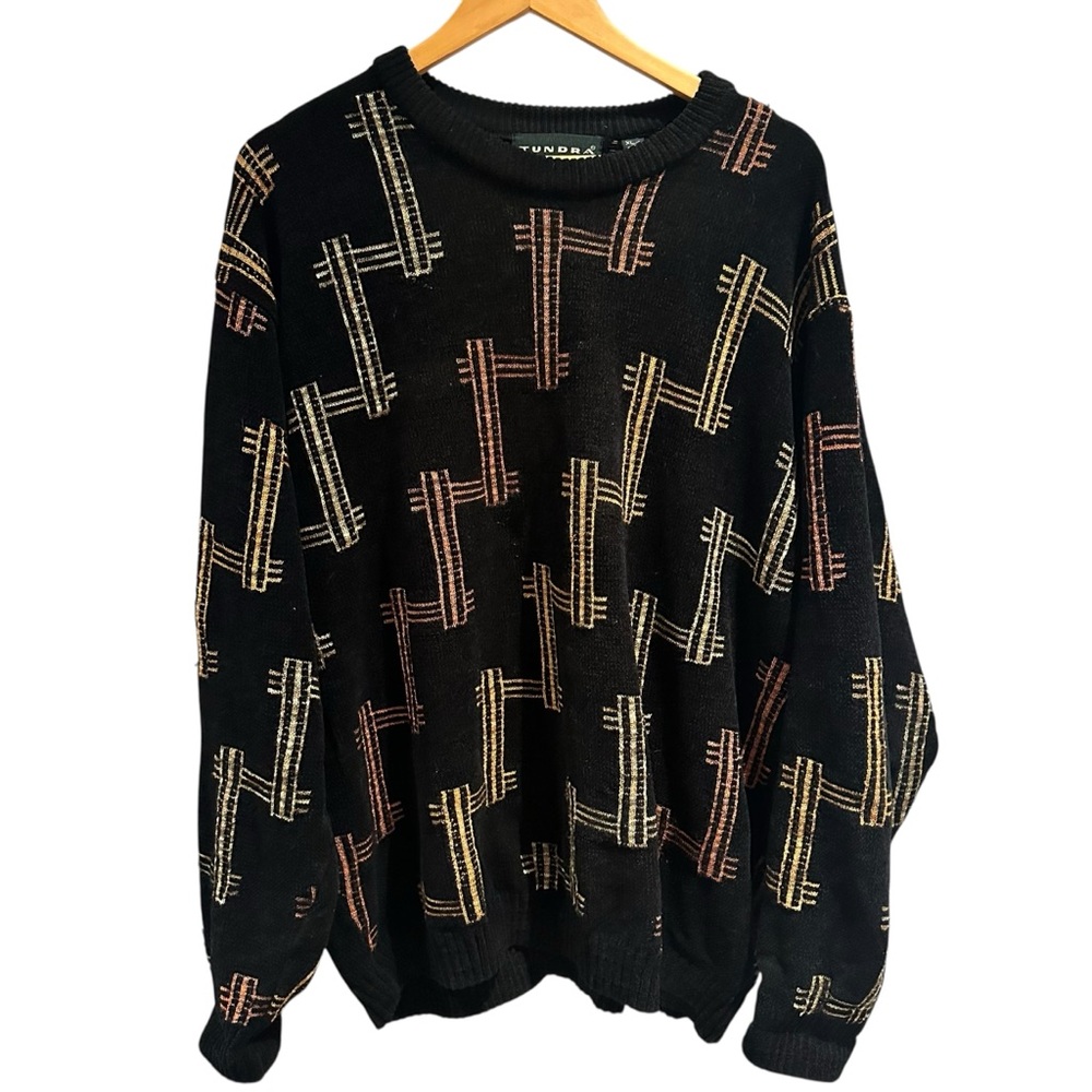 Tundra Abstract Black Sweater Vintage 90s Size XL‎